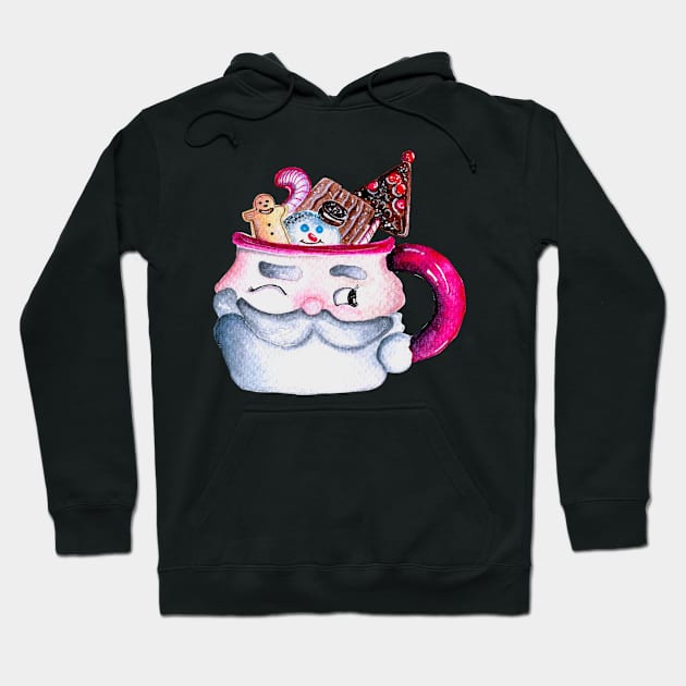 Santa Candy Cup and Christmas Candies - Black Hoodie by Neginmf